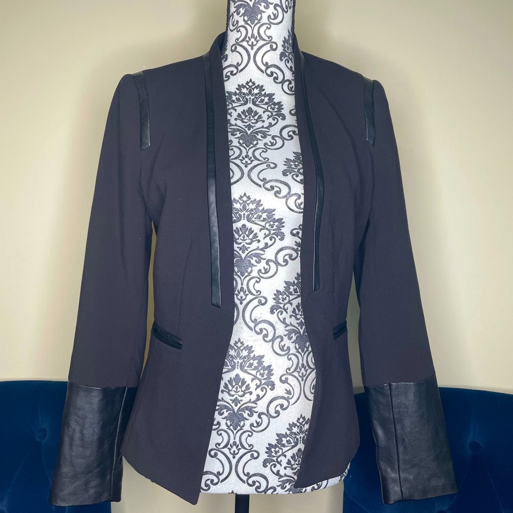 H&M black blazer with faux leather accents